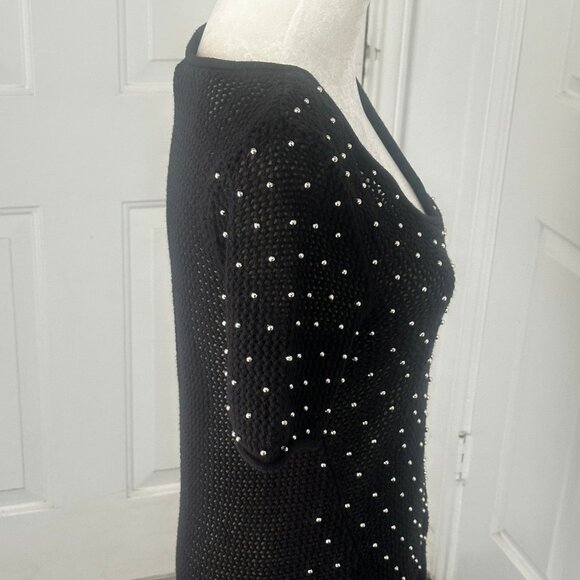 Jennifer Lopez Black Studded Open Weave Tunic Sweater Top Sz M - Picture 12 of 15